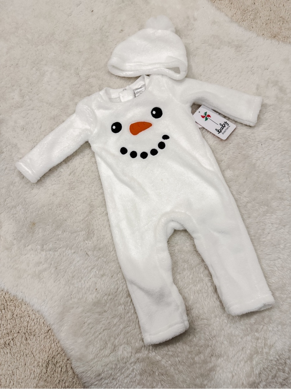 White Snowman Plush Baby One-Piece with Hat